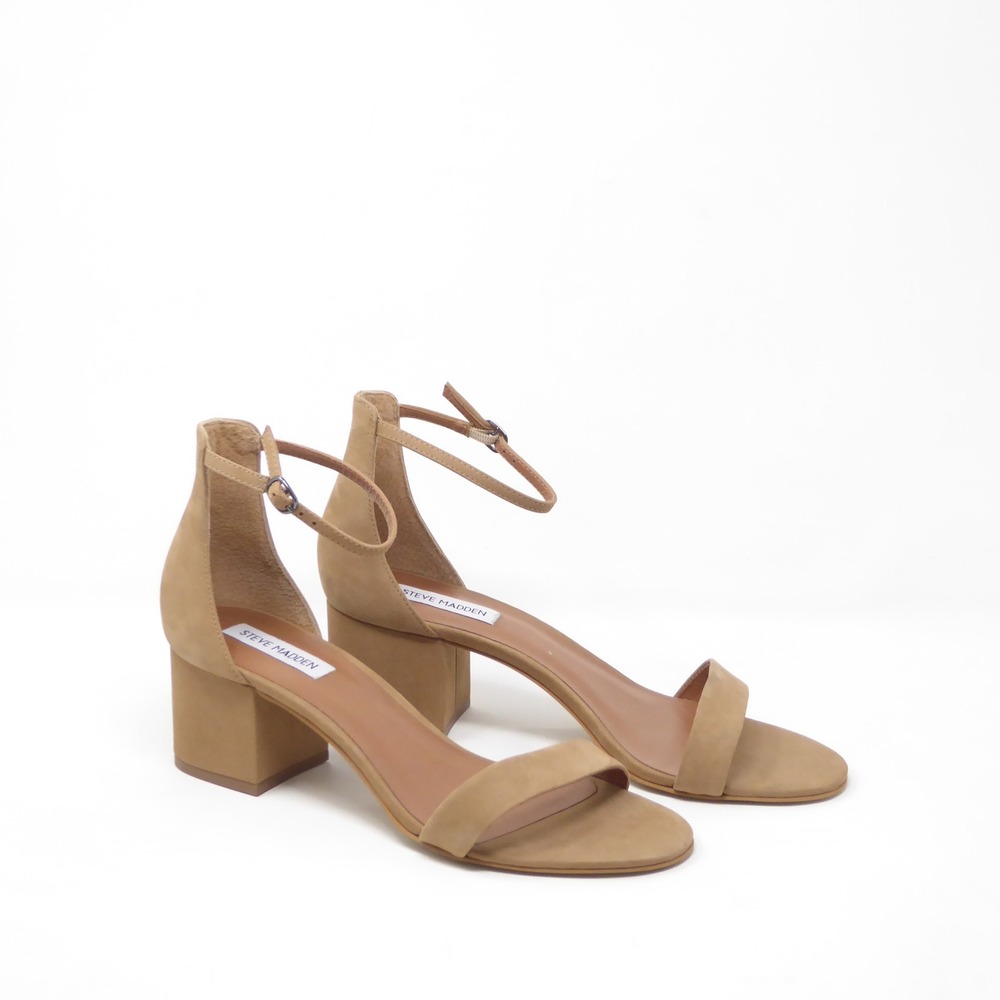 Steve Madden Womens Irenee Sandals Tan Ankle Strap Block Heel Nubuck Size 10
